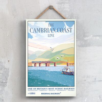 P0312 - Poster della linea costiera cambriana panoramica della ferrovia nazionale originale su una targa con decorazioni vintage