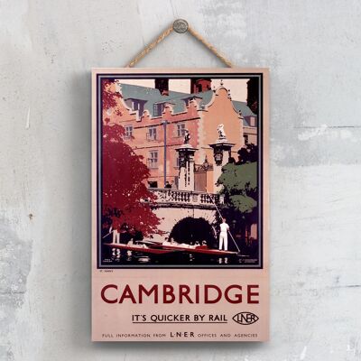 P0316 - Poster originale della National Railway di Cambridge St Johns su una targa con decorazioni vintage