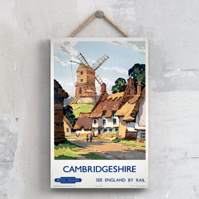 P0317 - Cambridgeshire Windmill Thatch Affiche originale des chemins de fer nationaux sur une plaque Décor vintage