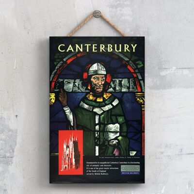 P0318 - Cartel original del Ferrocarril Nacional de la Catedral de Cantebury en una placa de decoración vintage