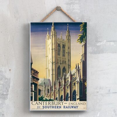 P0319 - Poster originale della National Railway della Cattedrale di Canterbury su una targa con decorazioni vintage