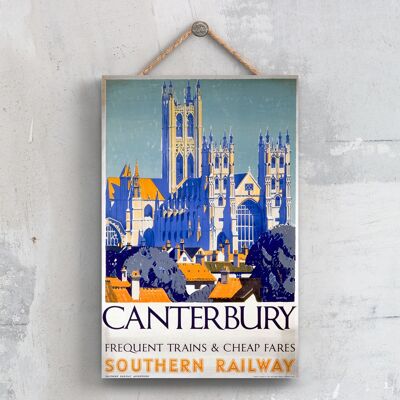 P0320 - Catedral de Canterbury Trenes Frecuentes Cartel Ferroviario Nacional Original En Una Placa Decoración Vintage