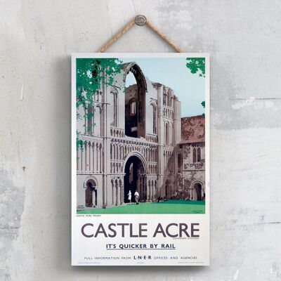 P0322 - Poster originale della ferrovia nazionale del priorato di Castle Acre su una targa con decorazioni vintage