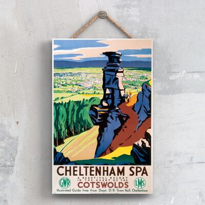 P0323 - Cheltenham Spa Cotswolds Poster originale della National Railway su una targa con decorazioni vintage