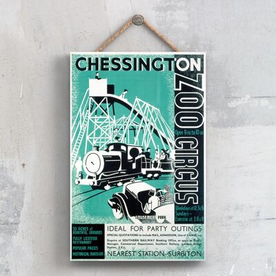 P0325 - Chessington Zoo Circus Green Poster originale della National Railway su una targa con decorazioni vintage