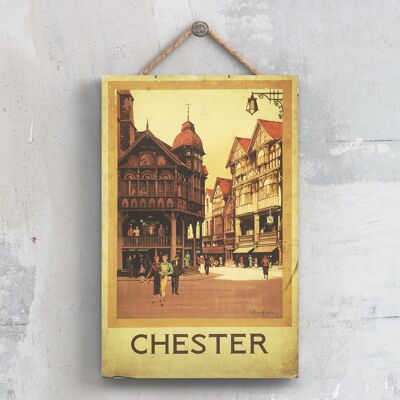 P0327 - Poster originale della National Railway di Chester su una targa con decorazioni vintage