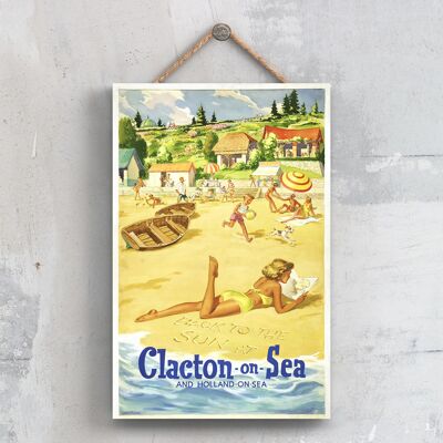 P0329 - Clacton On Sea Poster originale della National Railway su una targa con decorazioni vintage