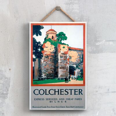 P0334 - Afiche original del Ferrocarril Nacional de Colchester en una placa con decoración vintage