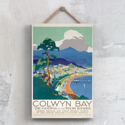 P0335 - Cartel original del ferrocarril nacional de Colwyn Bay en una placa de decoración vintage