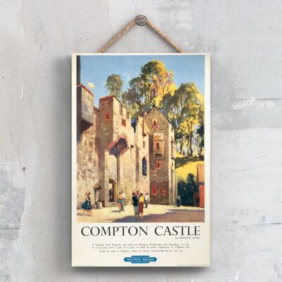 P0336 - Poster originale della ferrovia nazionale del castello di Compton su una decorazione d'epoca della targa