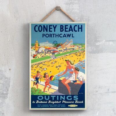 P0337 - Coney Beach Outings Affiche originale des chemins de fer nationaux sur une plaque décor vintage