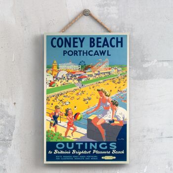 P0337 - Coney Beach Outings Affiche originale des chemins de fer nationaux sur une plaque décor vintage 1