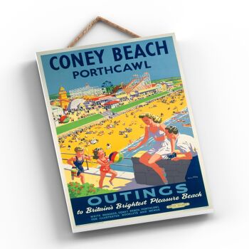 P0337 - Coney Beach Outings Affiche originale des chemins de fer nationaux sur une plaque décor vintage 2