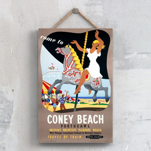 P0338 - Coney Beach Portcawl Original National Railway Poster On A Plaque Vintage Decor