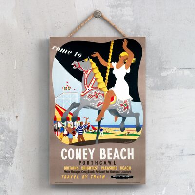 P0338 - Coney Beach Portcawl Póster original del ferrocarril nacional en una placa de decoración vintage