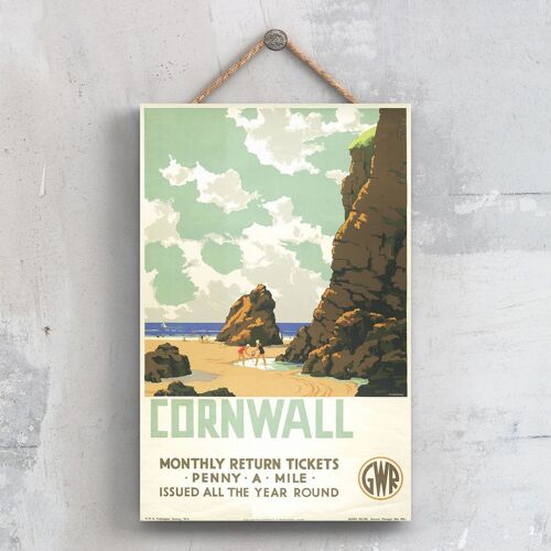 P0339 - Cornwall Beach Scene Original National Railway Poster On A Plaque Vintage Decor