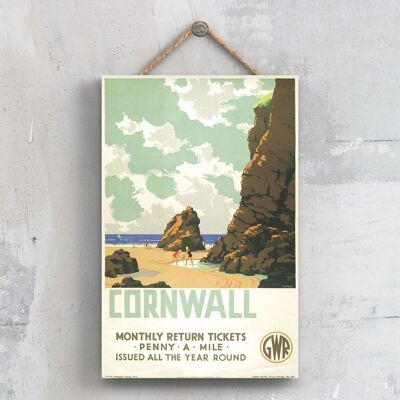 P0339 - Poster originale della ferrovia nazionale della scena della spiaggia della Cornovaglia su una decorazione vintage della targa