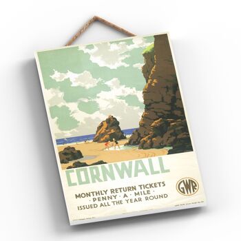 P0339 - Scène de plage de Cornwall Affiche originale des chemins de fer nationaux sur une plaque décor vintage 2