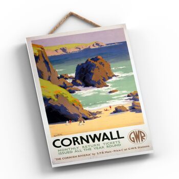 P0340 - Affiche originale des chemins de fer nationaux de Cornwall Cornish Riviera sur une plaque décor vintage 2