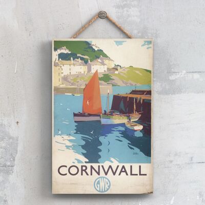 P0341 - Poster della ferrovia nazionale originale del porto di pesca della Cornovaglia su una decorazione vintage della targa