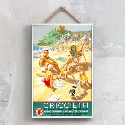 P0345 - Poster di Criccieth rivolto a sud della National Railway originale su una targa con decorazioni vintage