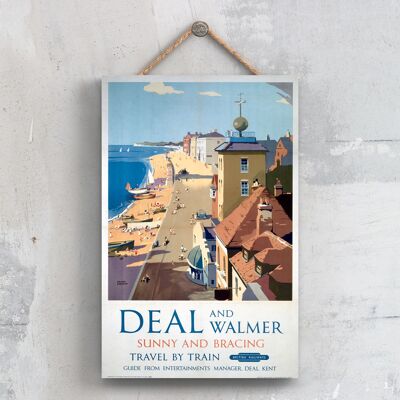 P0352 - Deal And Walmer Sunny Bracing Poster originale della National Railway su una targa con decorazioni vintage