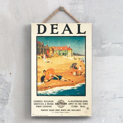 P0353 - Deal Express Pullman Poster originale delle ferrovie nazionali su una targa con decorazioni vintage
