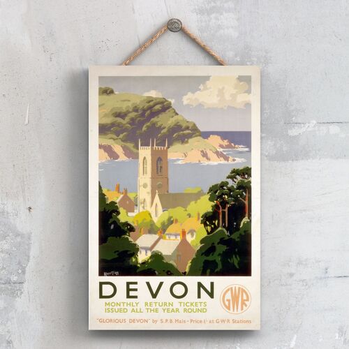 P0359 - Devon Church Scene Original National Railway Poster On A Plaque Vintage Decor