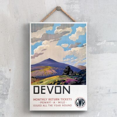 P0360 - Devon Cusden Original National Railway Poster en una placa de decoración vintage