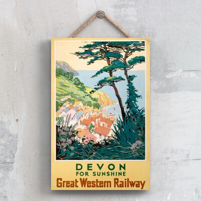 P0361 - Póster de Devon For Sunshine Original National Railway en una placa de decoración vintage