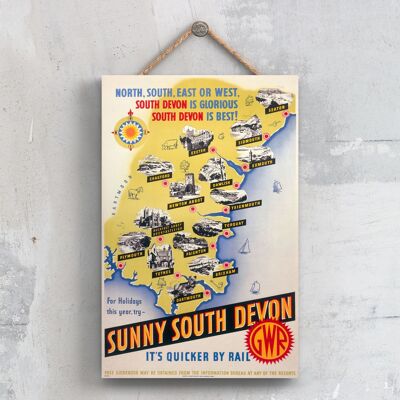 P0364 - Devon Sunny South Devon Map Poster originale delle ferrovie nazionali su una targa con decorazioni vintage