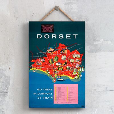 P0366 - Póster del ferrocarril nacional original del mapa de Dorset en una placa de decoración vintage