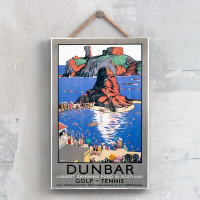 P0372 - Dunbar Swimming Affiche originale des chemins de fer nationaux sur une plaque décor vintage