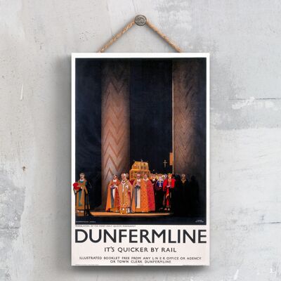 P0376 - Dunfermline Queen Affiche originale des chemins de fer nationaux sur une plaque décor vintage