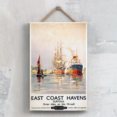 P0380 - East Coast Havens Suffolk spedisce il poster originale della National Railway su una targa con decorazioni vintage