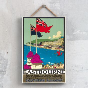 P0381 - Eastbourne Dept3 Affiche originale des chemins de fer nationaux sur une plaque décor vintage 1