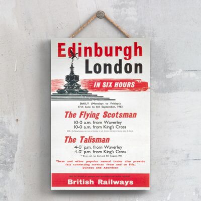 P0384 - Poster originale della National Railway di Edimburgo Londra su una targa con decorazioni vintage
