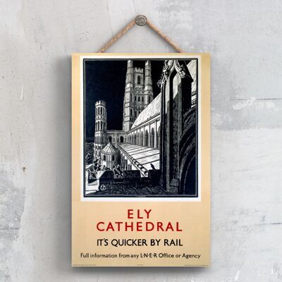 P0387 - Cartel del Ferrocarril Nacional Original de la Catedral de Ely en una placa de decoración vintage