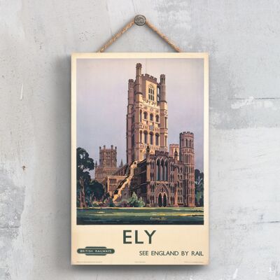 P0388 - Poster originale della National Railway della cattedrale di Ely su una targa con decorazioni vintage