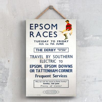P0395 – Epsom Races Original National Railway Poster auf einer Plakette im Vintage-Dekor