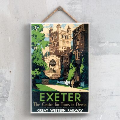 P0397 - Cartel original del ferrocarril nacional de la catedral de Exeter en una placa de decoración vintage