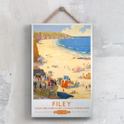 P0399 - Filey Beach Original National Railway Poster auf einer Plakette im Vintage-Dekor