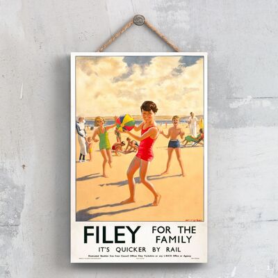 P0400 - Poster della ferrovia nazionale originale della famiglia Filey su una targa con decorazioni vintage
