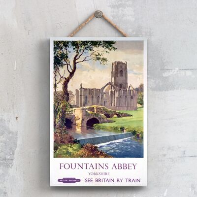 P0411 - Fountains Abbey Yorkshire Poster originale della National Railway su una targa con decorazioni vintage