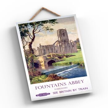 P0411 - Fountains Abbey Yorkshire Affiche originale des chemins de fer nationaux sur une plaque décor vintage 2