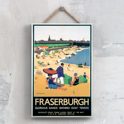 P0412 - Fraserburgh Glorious Sands Poster originale della National Railway su una targa con decorazioni vintage
