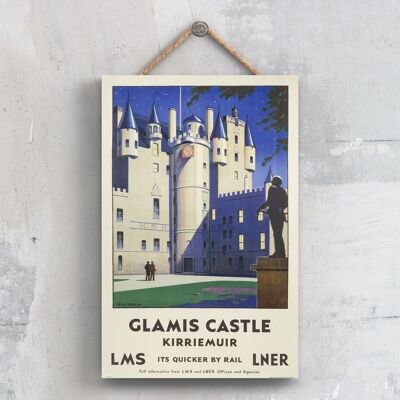 P0413 - Glamis Castle Kirriemuir Poster originale delle ferrovie nazionali su una targa con decorazioni vintage