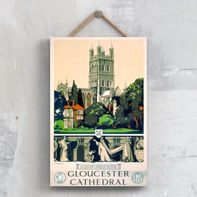 P0415 - Poster della Cattedrale di Gloucester Boy King originale della National Railway su una targa con decorazioni vintage