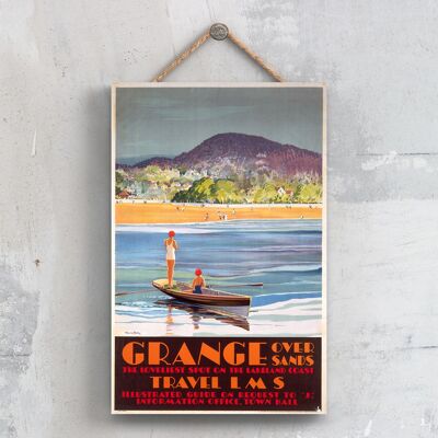 P0417 - Grange Over Sands Poster originale della ferrovia nazionale su una targa con decorazioni vintage