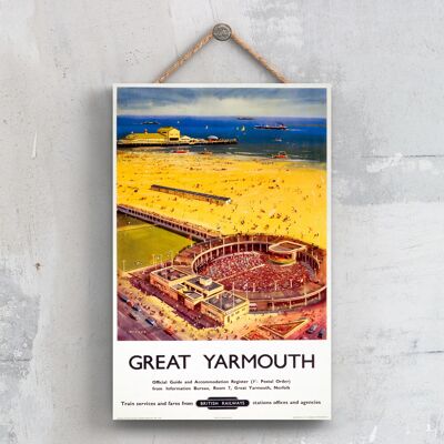 P0419 - Poster originale della National Railway del Great Yarmouth Theatre su una targa con decorazioni vintage